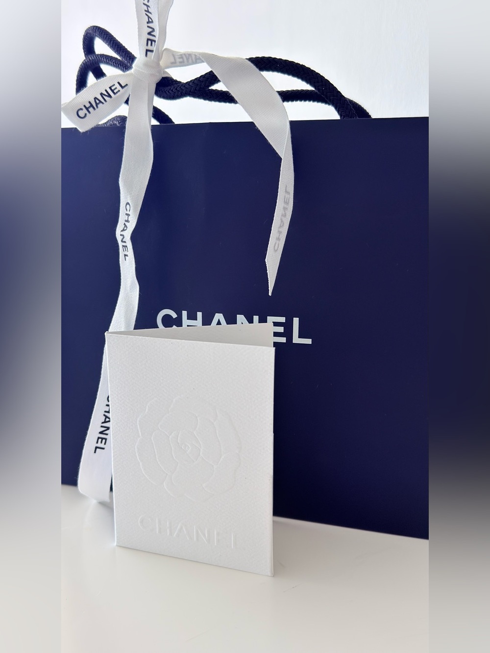 CHANEL Gift Bag with White Ribbon and Card